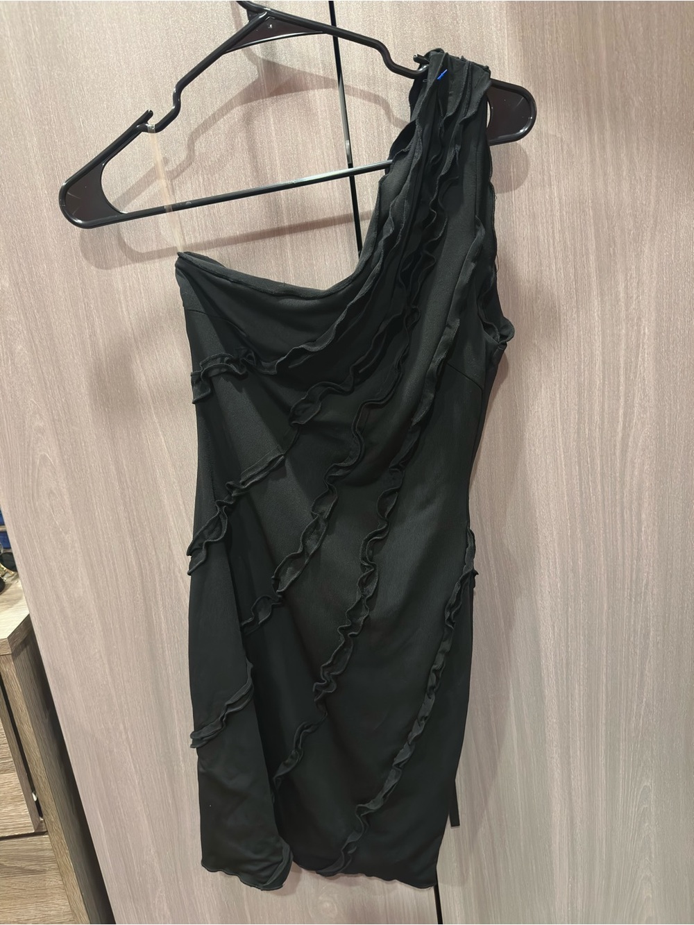 Tiger Mist Black One-Shoulder Ruffle Dress